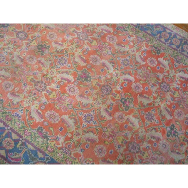 Indian 1920s Orange Salmon Geometric Antique Indian Agra Cotton Rug 3'6" X 7' Handknotted Carpet For Sale - Image 3 of 7