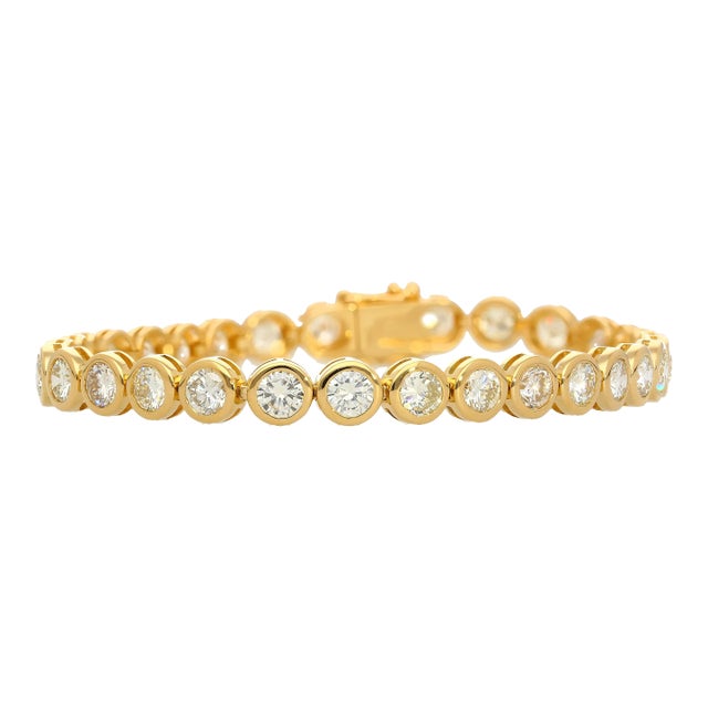 7.8-10 Carat Natural Diamond Bezel Set 18k Gold Tennis Bracelet For Sale