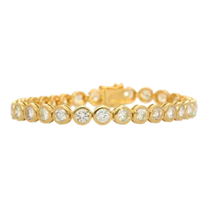 7.8-10 Carat Natural Diamond Bezel Set 18k Gold Tennis Bracelet