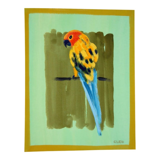 Parakeet Green Border Abstract Impressionist Original Painting by Cleo Plowden For Sale