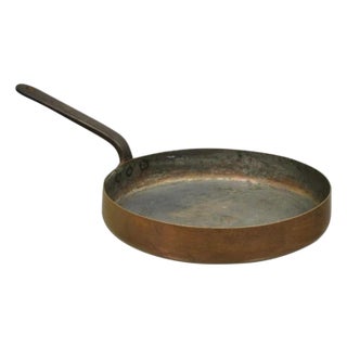 Antique French Country 11" Round Hand Forged Copper Sauce Pan Pot With Handle For Sale