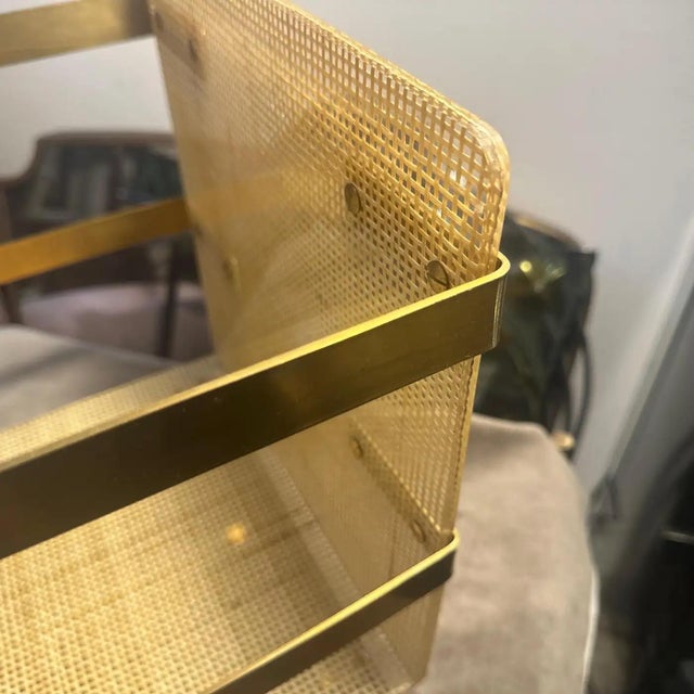 1980s Dior Home Style Mid-Century Modern Brass and Wicker Magazine Stand For Sale - Image 13 of 18