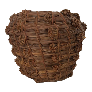 1980s Pine Needle Coil Basket Native American Southeast Usa Hand Crafted 5.75" Tall