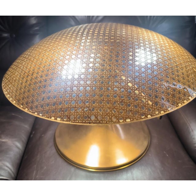 Large sculptural table lamp in brass and acrylic glass with embedded Vienna cane, Italy, 1970s Important table lamp with...
