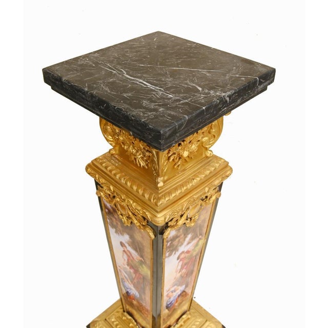 Gold French Louis XVI Pedestals in Gilt Bronze and Porcelain, Set of 2 For Sale - Image 8 of 9