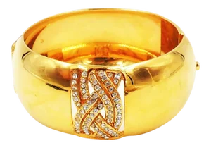Vintage 1980s Signed Bijoux Cascio Italy Goldtone Clear Rhinestone Cuff Bracelet