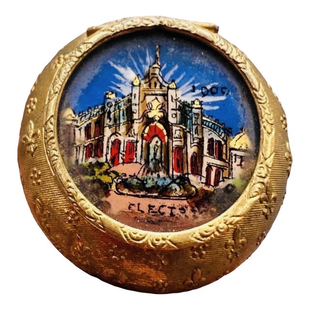 Antique 1900 Paris Exposition “Électricité” Gilded Souvenir Box Fleur-De-Lis Embossed, Hand-Painted, Rare For Sale