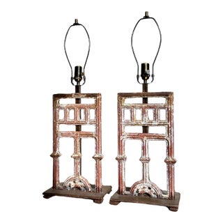 French Cast-Iron Architectural Antique Table Lamps, Pair For Sale