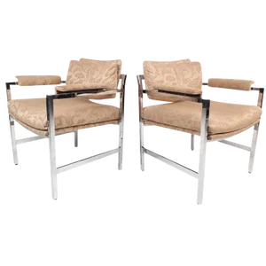 Mid-Century Modern Milo Baughman Style Armchairs - a Pair