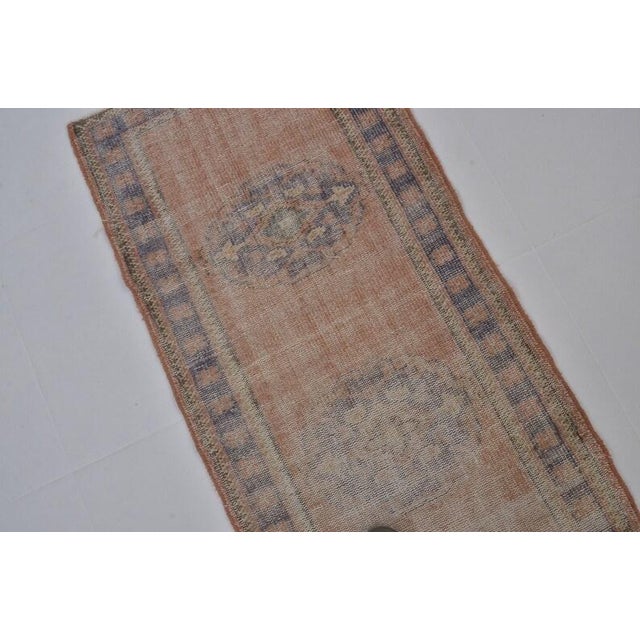Vintage Faded Turkish Oushak Long Runner Rug With Ombre Abrash and Indigo Borders For Sale - Image 4 of 10