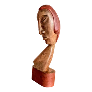 Large Carved Wood Bust of Androgynous Figure