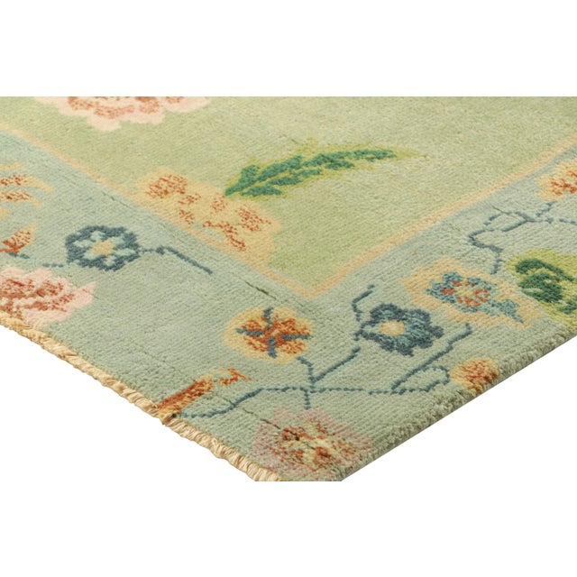 Rug & Kilim’s Chinese Art Deco Style Rug in Green and Blue With Floral Patterns For Sale In New York - Image 6 of 8