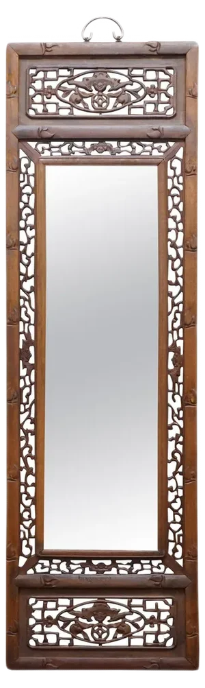 Chinese Carved Wood Mirror Panel Depicting Bats Symbol of Happiness & Good Fortune