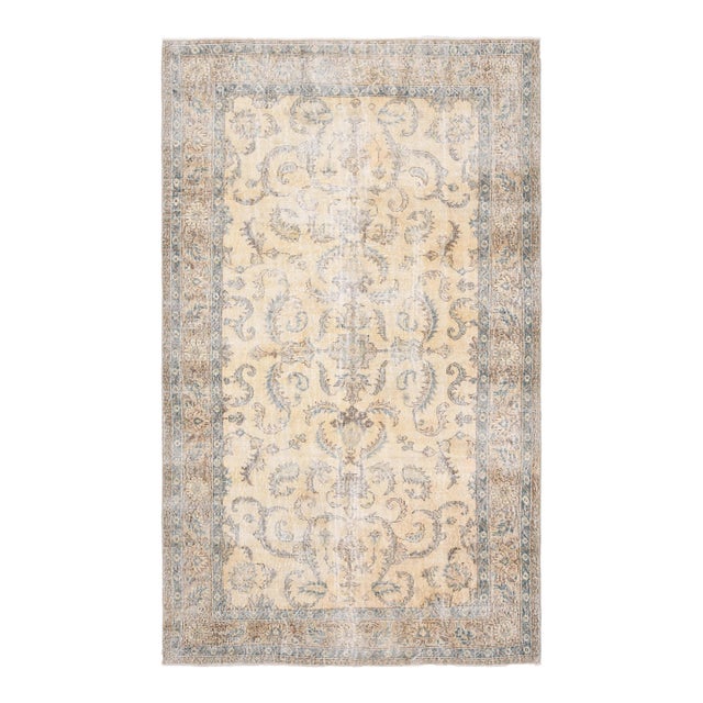 1970s Vintage Turkish Handmade Wool Cotton Beige Area Rug For Sale