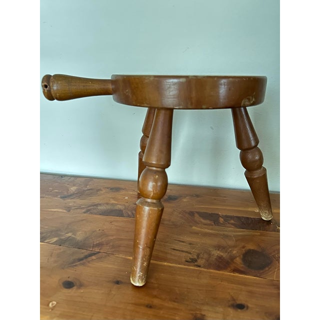 Mid 20th Century Vintage Mid 20th Century Wood Tri-Leg Milking Stool For Sale - Image 5 of 10