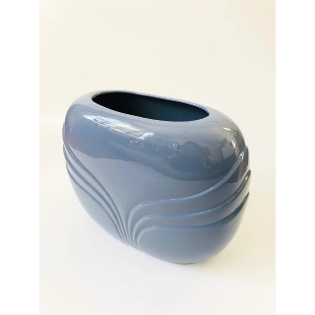 Postmodern Extra Large Vintage 80s Modern Embossed Periwinkle Vase For Sale - Image 3 of 9