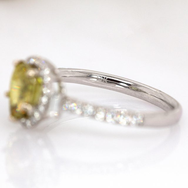 Metal 1.5cts Sphene Ring With Natural Diamond Halo: 14k Solid White Gold, 7x6mm For Sale - Image 7 of 7