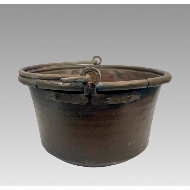 Old Antique Persian Bucket, Cauldron or Pail, Hand Chased & Hammered With Cast Iron Handle, Roll Top For Sale - Image 4 of 12
