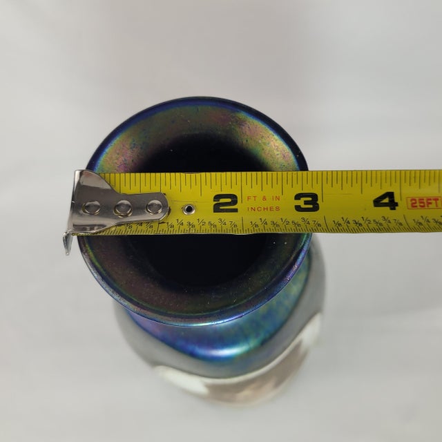 Antique Iridescent Art Glass Vase Victorian Portrait Oil Slick Finish For Sale - Image 6 of 8