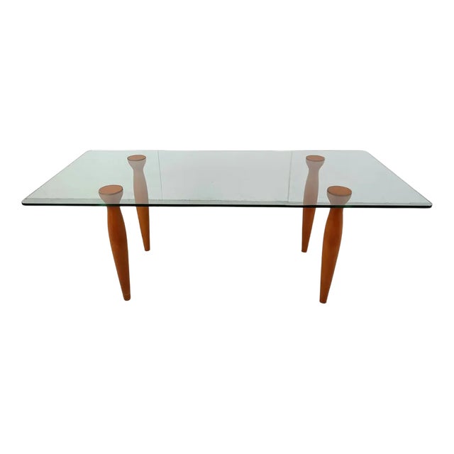Vintage Italian Glass and Wooden Dining Table, 1990s For Sale