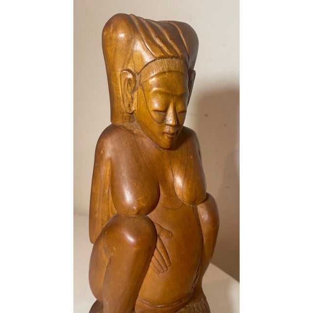 Antique Hand Carved Wood Nude Indonesian Pregnant Lady Woman Folk Art Sculpture For Sale - Image 4 of 12