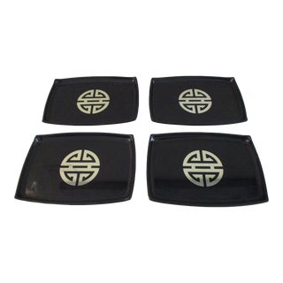 1970s Chinese Lacquerware Appetizer Trays- Set of 4 For Sale