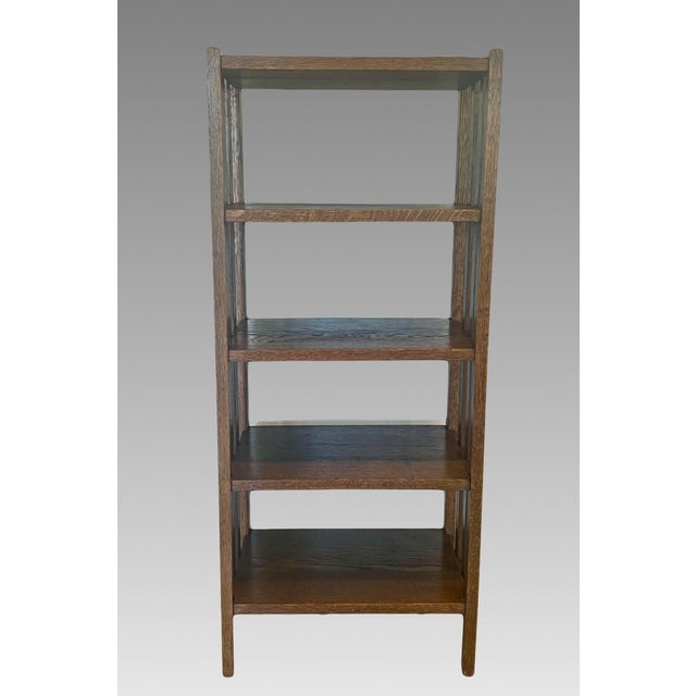 Mission Antique Mission / Arts and Crafts Oak Five Shelf Open Bookcase or Shelving, Double Sided For Sale - Image 3 of 11