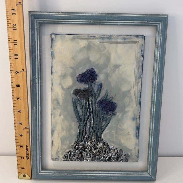 Freestone Studio "Blue Iris" Encaustic Sculpture Painting Signed Barbara Michener Original Art For Sale - Image 10 of 11