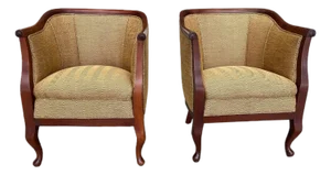 Danish Art Deco Mahogany Lounge Chairs in Donghia Gold Chevron - A Pair
