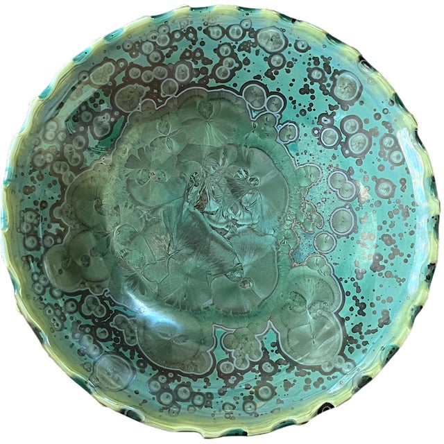 Bunny Williams Home Kyle Kreigh Signed Crystalline Glaze Art Porcelain Pottery Bowl With Sculptural Beaded Rim For Sale - Image 4 of 11