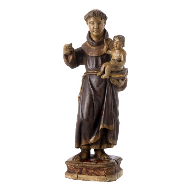Saint Anthony with the Child Jesus Figurine, 19th Century For Sale