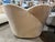 Mid-Century Modern Michael Amini Beige and Gold Satin Sofa Chair For Sale - Image 3 of 6