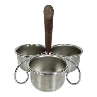 1960s Vintage Mid-Century Boho Chic Metal Condiment or Dressing Serving Dishes With Caddy For Sale