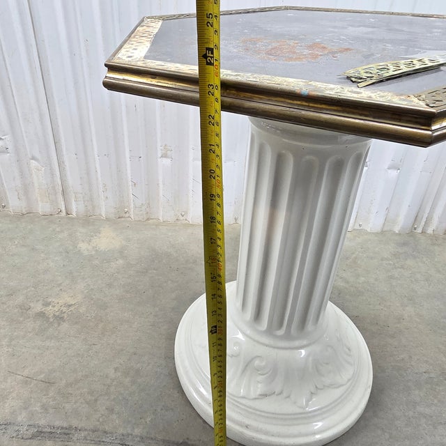 White Metal Pedestal Table With Ceramic Base For Sale - Image 8 of 8