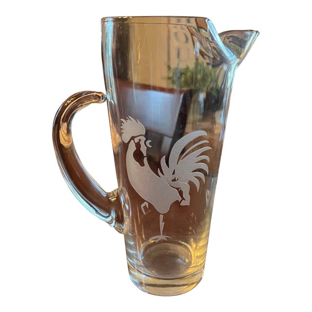 2000s Pitcher with Etched Rooster For Sale