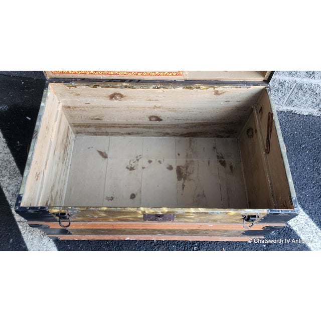 Antique Victorian Era Metal & Wooden Strap Steamer Dome Top Travel Trunk Chest , 1890s For Sale - Image 9 of 12