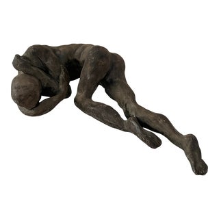 Vintage Artist Made Nude Painted Ceramic Sculpture Signed Cassavani For Sale
