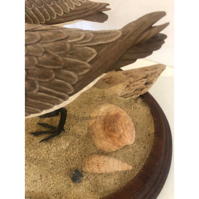 Wood Nantucket Oval Tabletop Sculpture of Carved Wood Sandpipers on the Beach For Sale - Image 7 of 11
