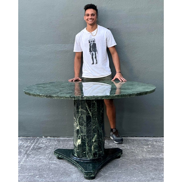 Stone Vintage Green Marble Pedestal Table For Sale - Image 7 of 12