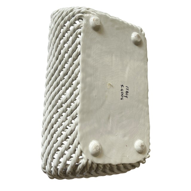 1950s 1950s Italian Handmade White Ceramic Jardinier Cache Pot Planter With Trellis (Treillage) Design For Sale - Image 5 of 9