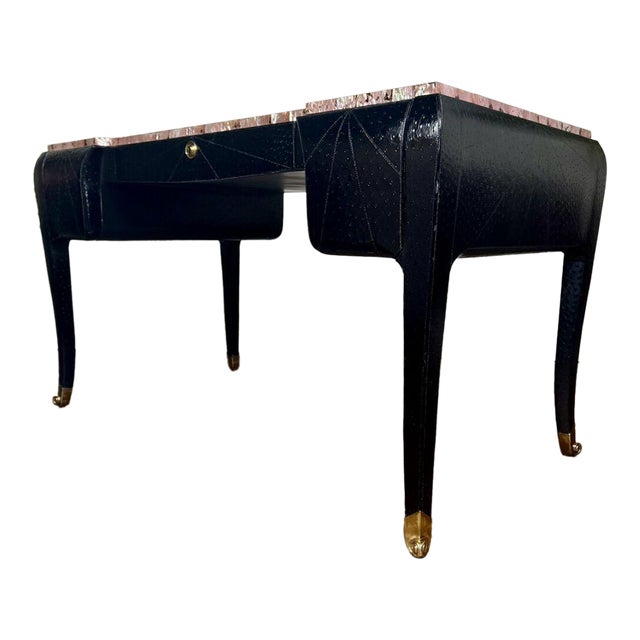 Late 20th Century Maitland-Smith Leather Desk W/ Abalone Shell Top For Sale