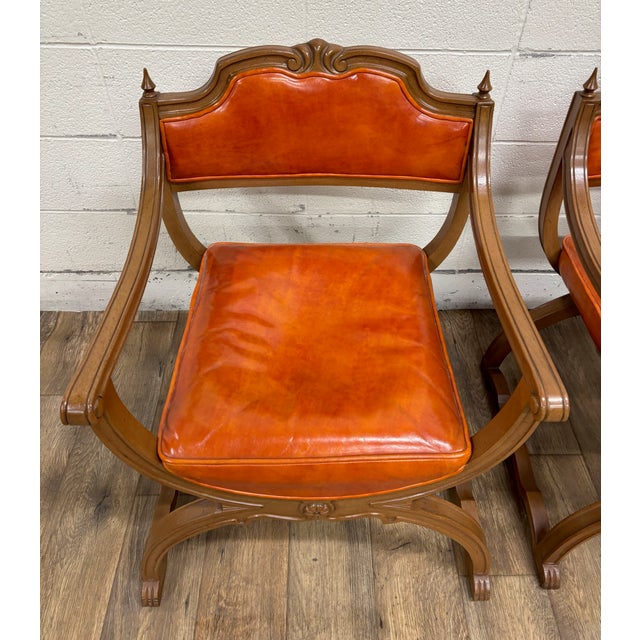 Vintage Hibriten Victorian Style Carved Walnut Savonarola Parlor Armchairs For Sale In Kansas City - Image 6 of 12