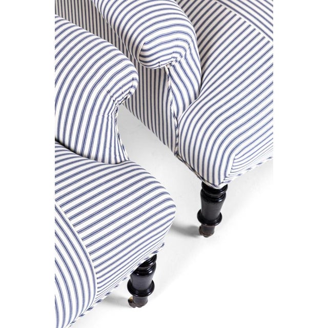 French Armchairs in Princeton Ticking, Set of 2 For Sale - Image 5 of 14