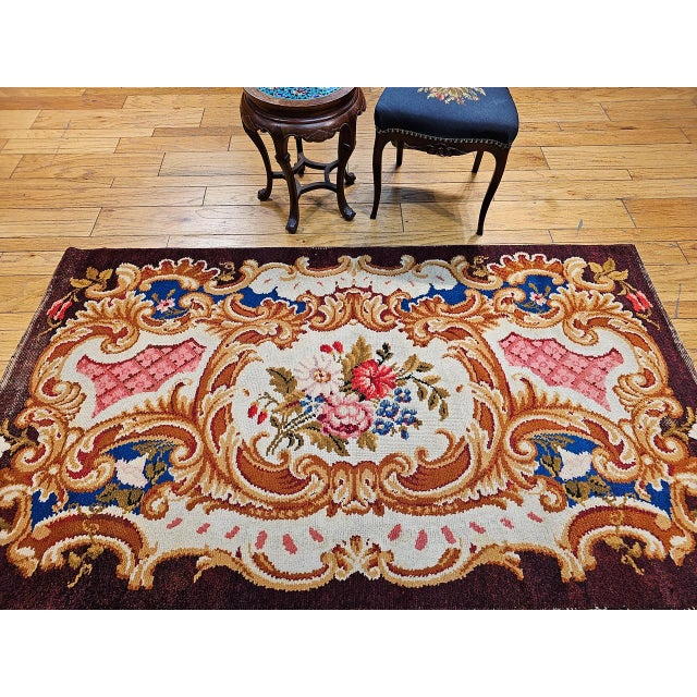 Vintage French Savonnerie Rug, Hand-Knotted Wool, Floral Pattern, Chocolate Brown & Ivory, 4’ X 7' For Sale - Image 12 of 13