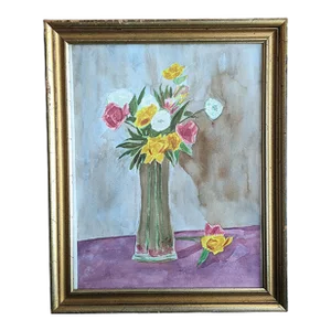 Vintage Original Still Life Floral Watercolor Painting Framed