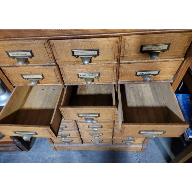 Globe Wernicke Antique Tiger Oak File Cabinet Circa. 1900 (24) Drawers For Sale - Image 4 of 11