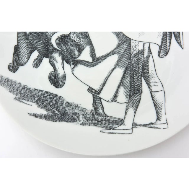 1950s Vintage Piero Fornasetti Porcelain Black and White Matador and Bull Plates Set of 6 Mid Century Modern For Sale - Image 5 of 11