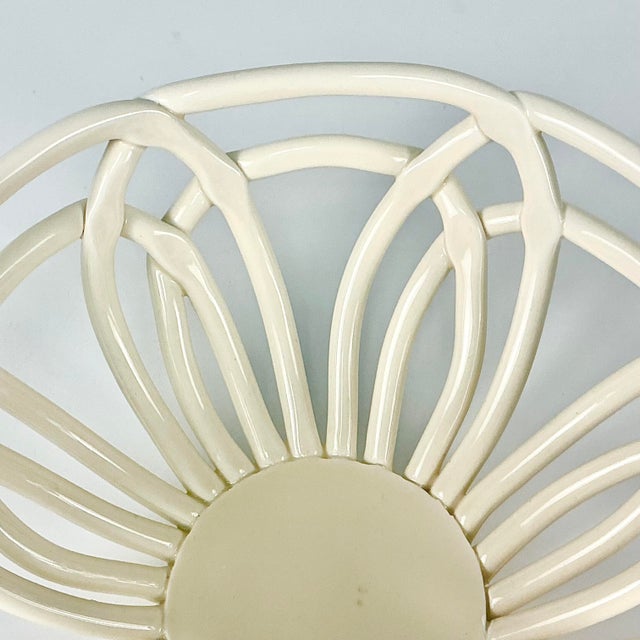 Ivory Vintage Italian Arts & Crafts Boho Chic Handcrafted Open Weave Studio Pottery Serving Bowl, Ivory For Sale - Image 8 of 11