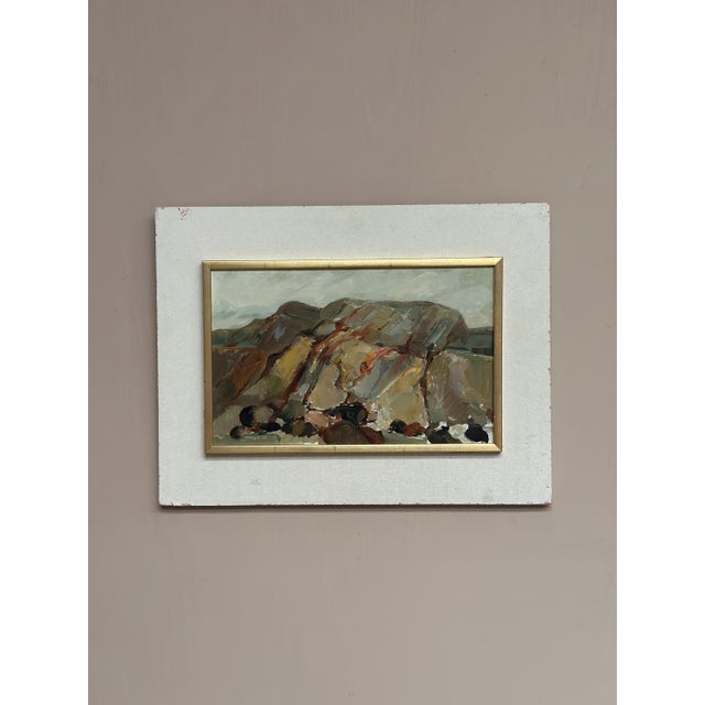 Original swedish oil on board – by s.e. Hellqvist – minimalist 1960s composition – vintage & framed – 45.5 × 34.5 cm...
