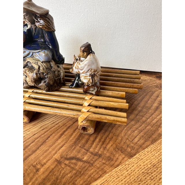 1970s 1970s Collection of Asian Ceramic Figures and Wooden Stands For Sale - Image 5 of 9